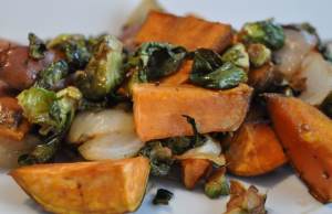Steak with Brussels Sprouts and Sweet Potato