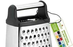Review of Professional Box Grater, Stainless Steel with 4 Sides, Best for Parmesan Cheese, Vegetables, Ginger, XL Size, Black