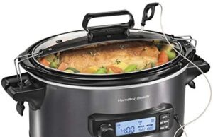 Review of Hamilton Beach Portable 6 Quart Set & Forget Digital Programmable Slow Cooker with Lid Lock, Temperature Probe, Dishwasher Safe Crock & Lid, Black Stainless (33866)