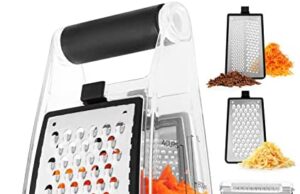 Review of Joined Cheese Grater with Container – Box Grater Cheese Shredder Lemon Zester Grater – Cheese Grater with Handle – Graters for Kitchen Stainless Steel Food Grater – Hand Grater and Vegetable Peeler