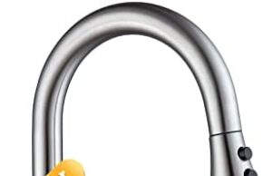 Review of Hiqufet Kitchen Faucet with Pull Down Sprayer Brushed Nickel, High Arc Single Handle Kitchen Sink Faucet, Commercial Modern Farmhouse rv Stainless Steel Kitchen Faucets, Llave de fregadero de cocina