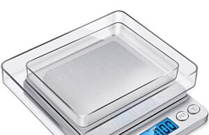 Review of GDEALER Digital Kitchen Scale 3000g/0.1g Precise Food Scale Gram Scales Weight Coffee Scale, Digital Food Scales for Cooking Baking, Stainless Steel Back-lit LCD Display Pocket Small Scale, Silver