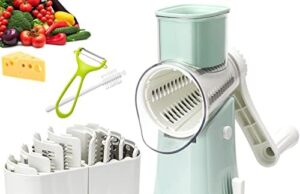 Review of Cheese Grater,5 in1 Rotary Cheese Grater Multi-Purpose Stainless Steel Cheese Shredder – Cheese Grater With handle Effortless Grating of Cheese, Vegetables, and Fruits (light green)