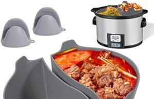 Review of Slow Cooker Liners Fit 6/7/8QT Crockpot, Large Size Crock Pot Liners 2 in 1 Reusable & Leakproof Silicone Crockpot Liners 6-8QT Divider Slow Cooker Divider, Grey