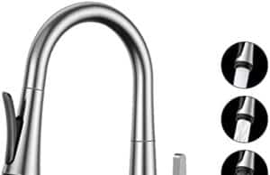 Review of Kitchen Faucet with Pull Down Sprayer, LEPO Brushed Nickel Kitchen Sink Faucet with 4 Sprayer Modes,High Arc Single Handle Pull Down Faucet with Deck Plate for Commercial Kitchen RV Bar