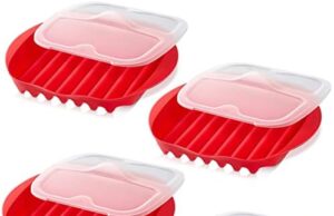 Review of 4 Pcs Microwave Bacon Cooker Oven Microwavable Bacon Maker Microwave Bacon Tray Grill Microwave Bacon Cooker with Lid Bacon Rack with Cover for Bacon Sandwiches Pizza, 11 x 9.8 x 2 Inches, Red Plastic