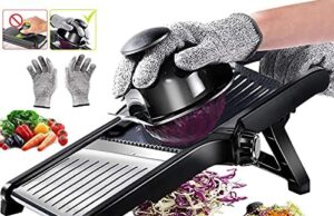 Review of Mandoline Slicer for Kitchen, Adjustable Stainless Steel Food Vegetable Potato Onion Slicer French Fry Cutter, Slicer Julienne with Cut-Resistant Gloves