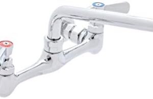 Review of Kitchen Sink Faucet Wall Mount – DuraSteel 8″ Center Commercial Kitchen Sink Faucet with 8″ Swivel Spout – Dual Lever Handles – Brass Constructed & Chrome Polished