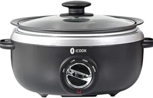 Review of ICOOK USC-65-OP001BK 6.5 Quart Slow Cooker,Aluminium Sear/Sauté Stew Pot Stovetop safe,Dishwasher Safe,Glass Lid,Adjustable Temp,Food Warmer(Black)