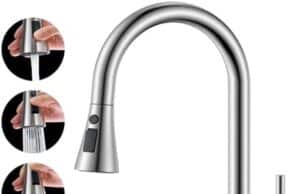 Review of APPASO Kitchen Faucet with Soap Dispenser, Brushed Nickel Kitchen Faucet with Pull Down Sprayer (3 Modes), 304 Stainless Steel High Arc 360 Degree Swivel Single Handle Faucet for Kitchen Sink