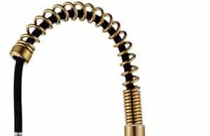 Review of Brushed Gold Kitchen Faucet with Pull Down Sprayer, RV Brass Kitchen Faucet Stainless Steel Single Handle Spring Faucet with Deck Plate for Farmhouse Utility bar Laundry Sinks,Grifos De Cocina