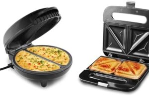 Review of Elite Gourmet EOM205 Non-Stick Omelet, Frittata, Snack Pocket Maker, Dessert Maker & ESM2207SS# Stainless Steel Sandwich Panini Maker Grilled Cheese Machine