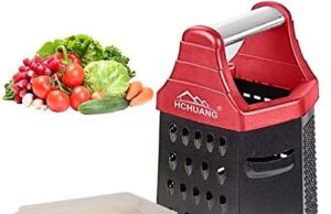 Review of Kitchen Grater -Hchuang Nonstick Coating Stainless Steel with 6 Sides-Box Grader Handheld,Food Graters for Cheese, Vegetables, Ginger,Fruit slices,Detachable Storage Container with Lid for Kitchen Red